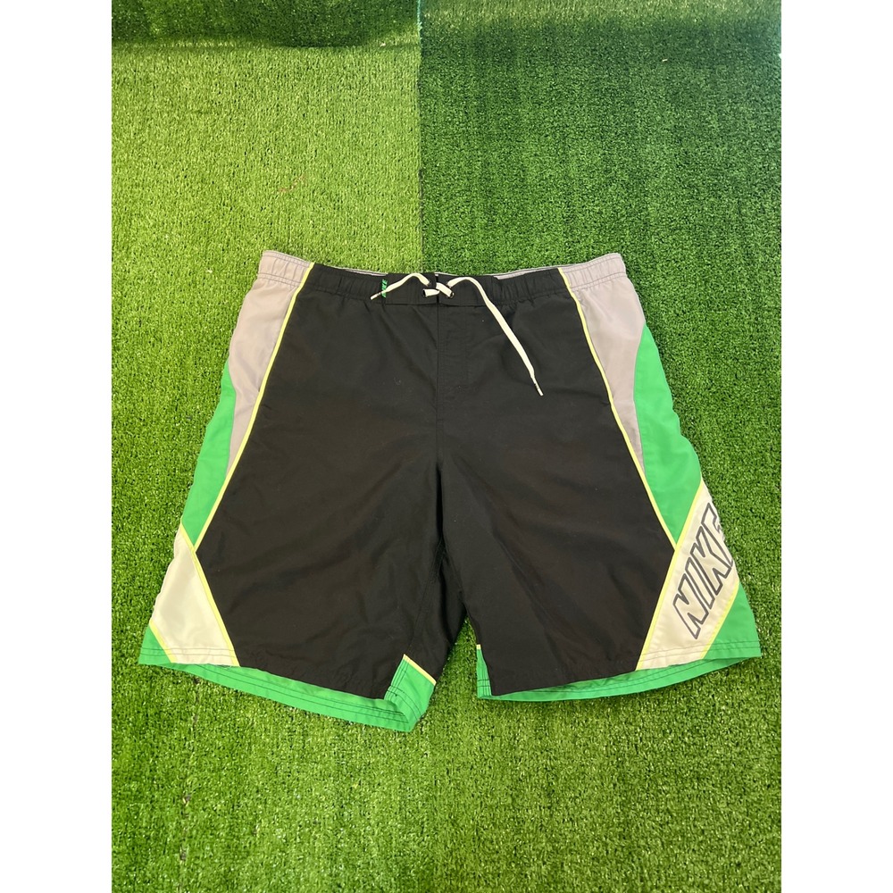 Nike Mens Swim Trunks Board Shorts Black Green Grey Colorblock Large